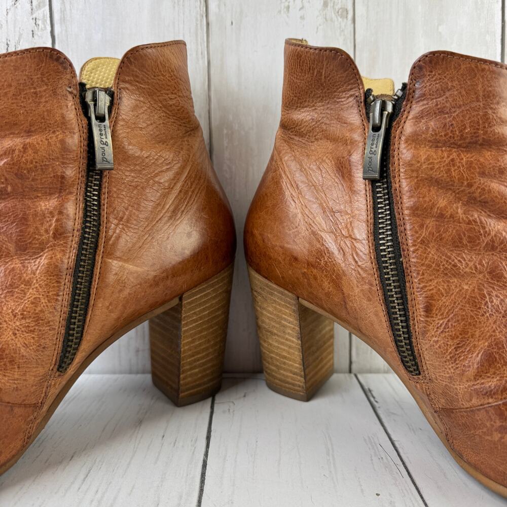Paul Green Brown Bellini Peep Toe Bootie Distressed Leather Ankle Boot Size 8 - Picture 6 of 15
